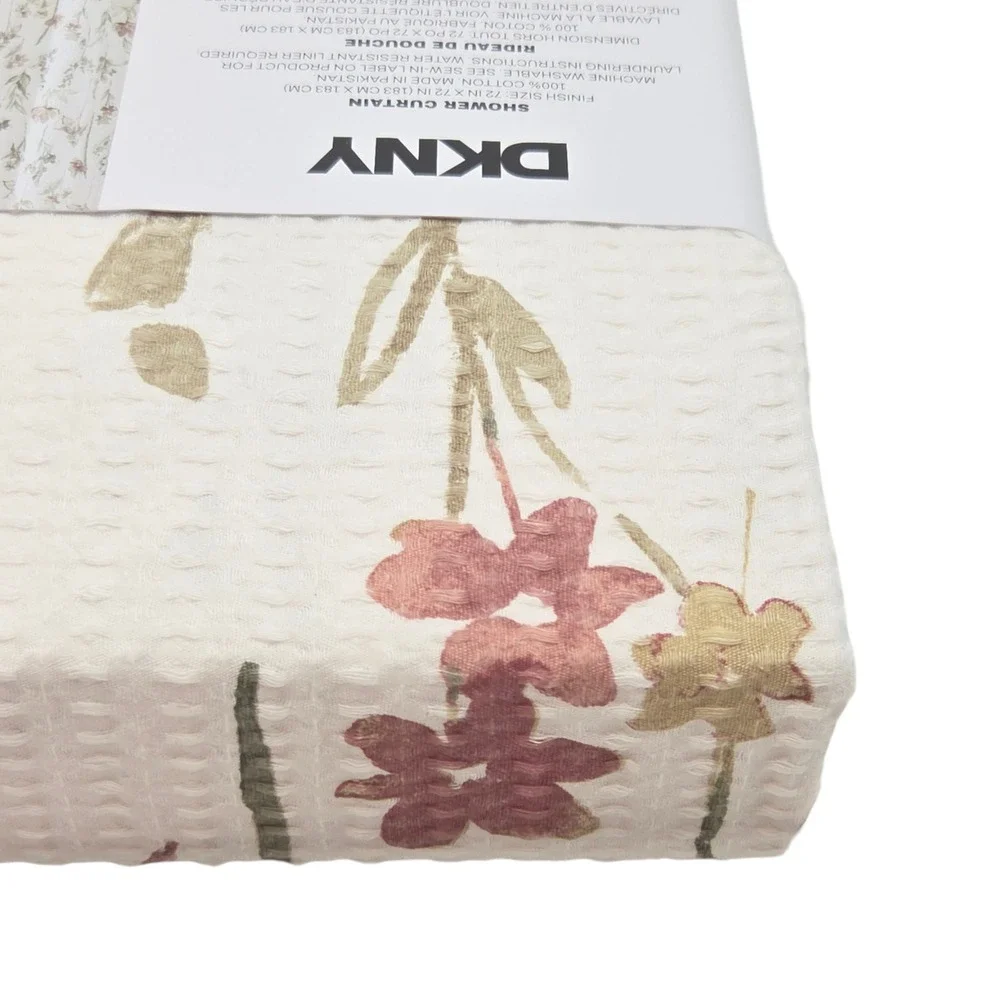 DKNY Chelsea Floral Shower Curtain Ivory Multi 72x72 Cotton Waffle Weave